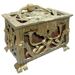 Antique French Art Nouveau Pierced Gilt Bronze Jewelry Box, 1880s