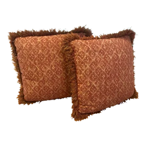 Contemporary Traditional Osborne & Little Square Rust Custom Pillows with Fringe Trim - a Pair