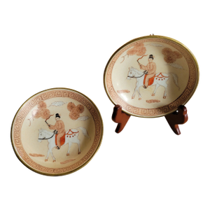 Mid 20th Century Pair of Porcelain Bowls Encased in Brass