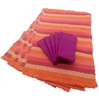 Woven Cotton Placemats and Napkins Made in Guatemala, Set of 6 For Sale