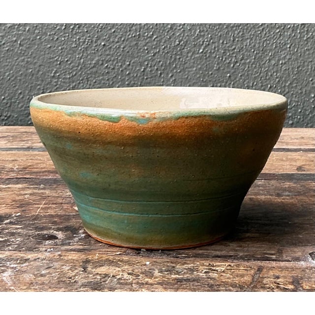 Mid-Century Modern Vintage Studio Pottery Green Bowl For Sale - Image 3 of 13