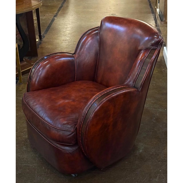 Wood French Leather Club or Lounge Chair From the Art Deco Era For Sale - Image 7 of 10