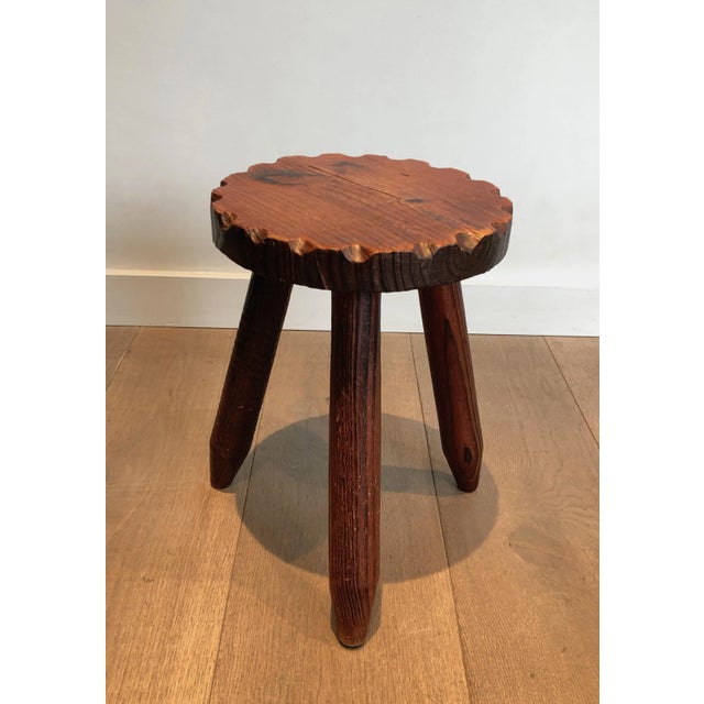 Wood Brutalist Pine Stools. French Work. Circa 1950 - a Pair For Sale - Image 7 of 12