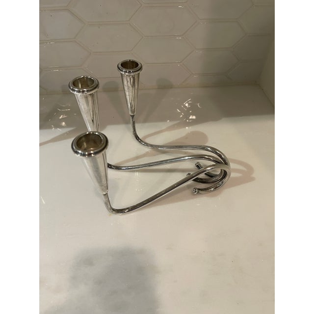 Mid 20th Century Sterling Silver Pair of Bauhaus Candlesticks With 3 Candles Each For Sale - Image 4 of 7