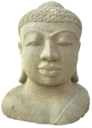 Late 20th Century Buddha 3' Statue, Granite Carved Bust Garden Stone
