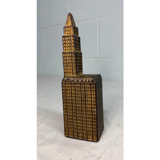 Antique 1910 Gold Tone Cast Iron Still Coin Penny Bank Woolworth Building Kenton For Sale - Image 10 of 10