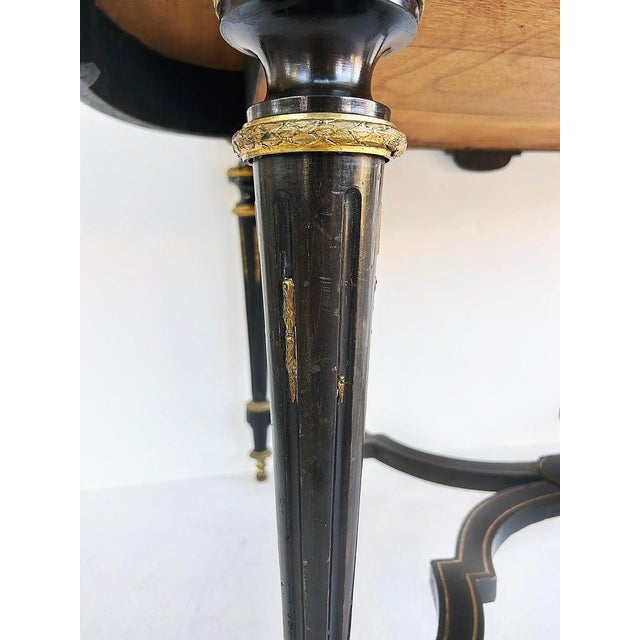 French Mid 19th Century French Napoleon III Ebonized "Boulle" Bronze Inlay Desk With Drawer For Sale - Image 3 of 8