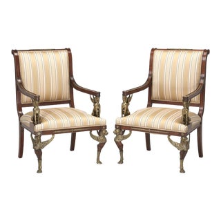 Antique French Empire Revival Arm Chairs Mahogany With Exceptional Quality C1840 For Sale