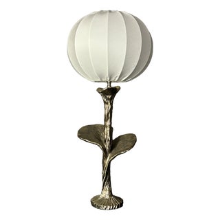 Brass Silver Flower Lamp with Cocoon Fabric Shade, 1980s For Sale