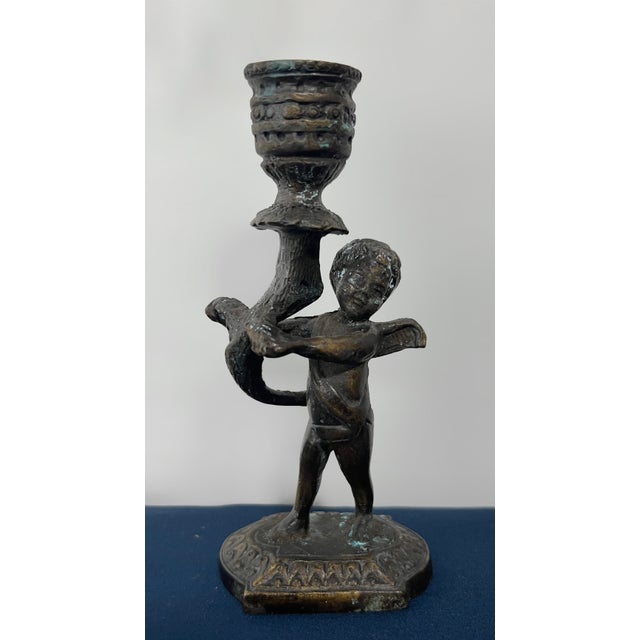 Pair Vintage Maitland-Smith Cast Bronze Cherub Candlestick Holders For Sale In Houston - Image 6 of 8