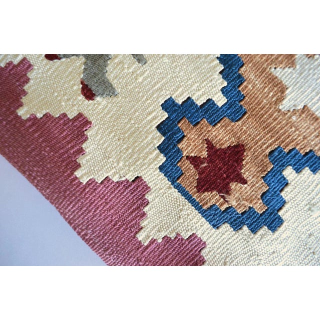 Traditional Hand Woven Silk Pillow Cover Traditional Turkish Kilim Pattern Throw Pillow - 16″ X 16″ For Sale - Image 3 of 6