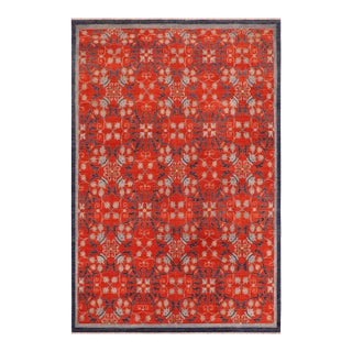 1990s Classic Ziegler Rust Blue Hand-Knotted Wool Rug - 9'10'' X 13'7'' For Sale
