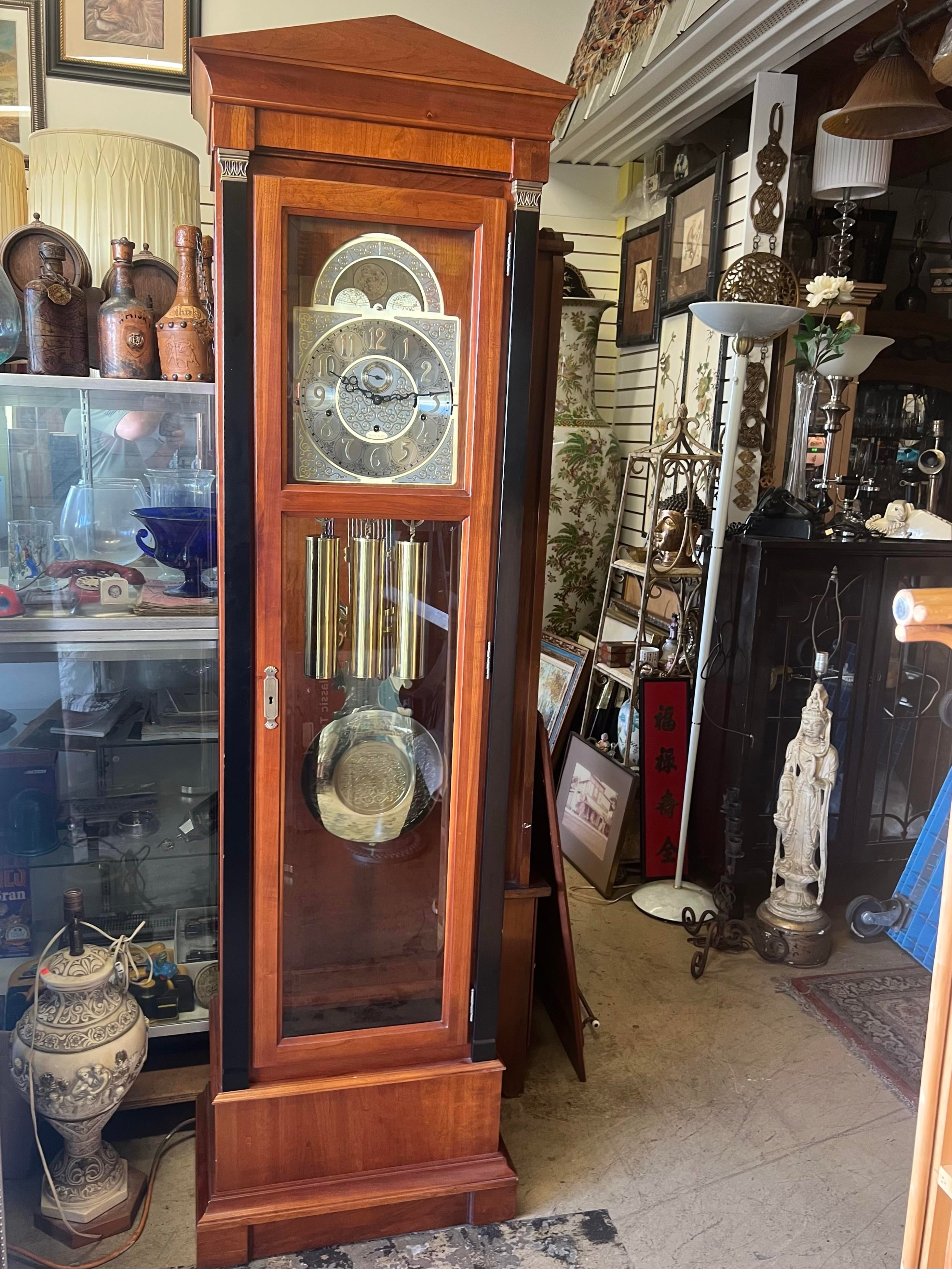 1970s Medallion Cherry Wood Grandfather /Floor Clock by Ethan
