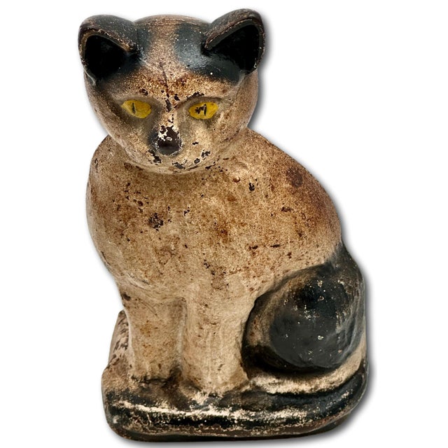 Metal Very Rare Model Vintage 1930s "Wedge" Type Cast Iron Sitting Cat Doorstop by Spencer Guillford For Sale - Image 7 of 18