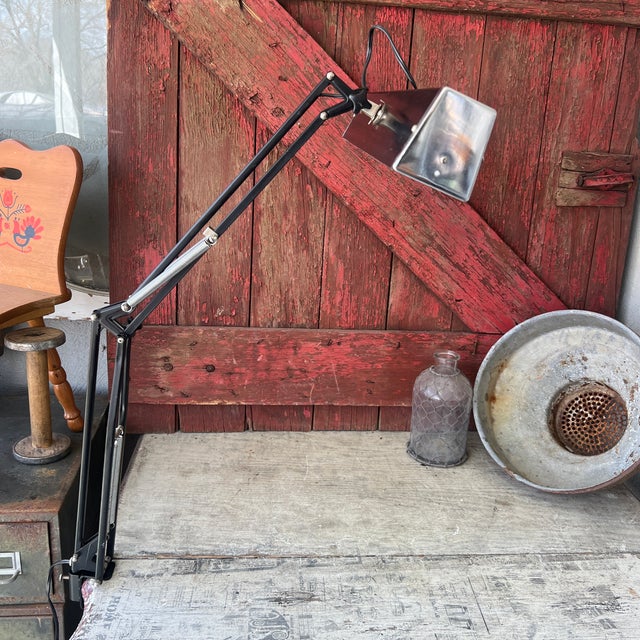 Vintage Articulating Desk Lamp With Black Metal Frame & Fluorescent Light For Sale - Image 4 of 15