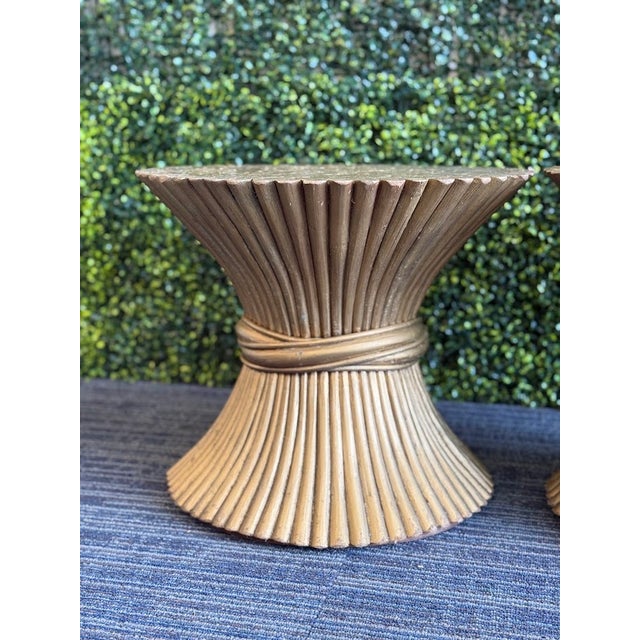 1970s Wheat Sheaf End Tables (Pair) - Gold in the Style of McGuire For Sale In Savannah - Image 6 of 14