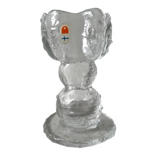 20thC. MCM Pertti Santalahti Humppila Clear Glass Candle Holder For Sale