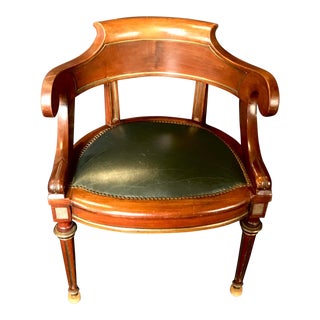 French Louis Philippe Brass Trimmed Leather and Walnut Desk Chair For Sale