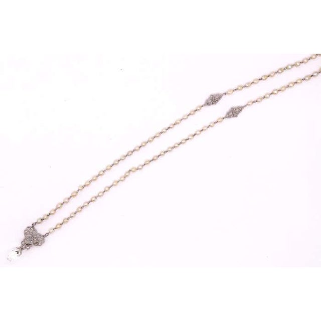 Mid 20th Century Tiffany & Co. White Gold Beaded Pearl Necklace With Diamonds and Large Briolette For Sale - Image 9 of 12
