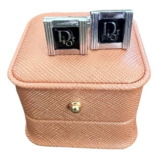 Vintage Christian Dior Silver Plated Logo Cufflinks Circa 1970 In Bochic Case For Sale