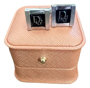 Vintage Christian Dior Silver Plated Logo Cufflinks Circa 1970 In Bochic Case