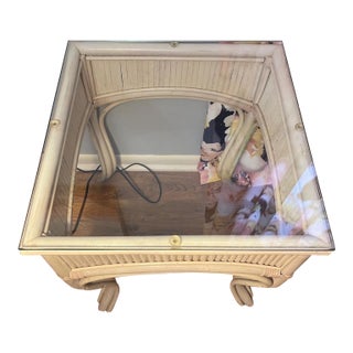 Off-White Vintage Bamboo Side Table For Sale