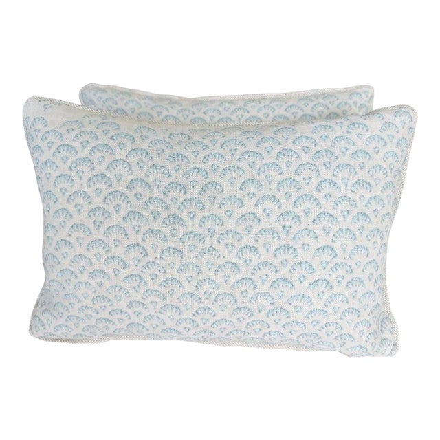 Pair of Custom Printed Linen Pillows With Down Inserts For Sale