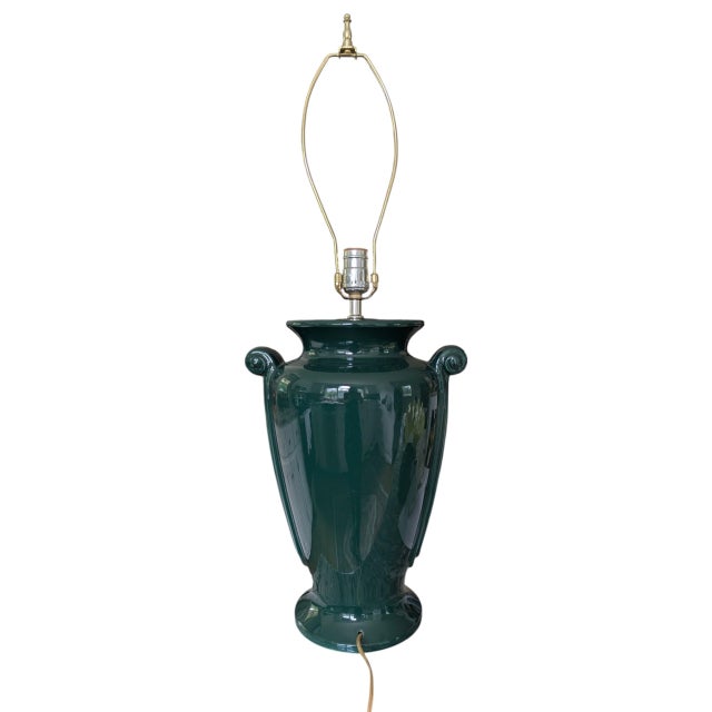 Vintage Neoclassical Green Ceramic Table Lamp For Sale - Image 9 of 14