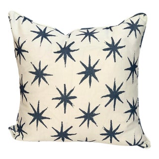 Peter Dunham Indigo Starburst Pattern Outdoor Fabric Pillow For Sale