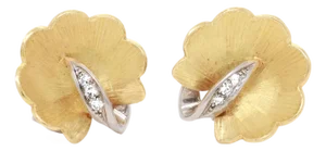Vintage Gübelin 18k Gold & Diamond Floral Clip Earrings