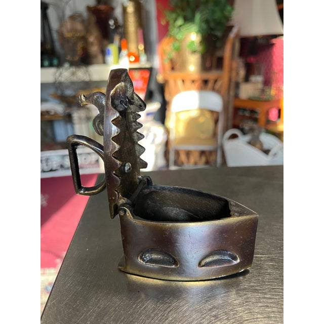 Vintage Miniature Brass Coal Iron With Rooster Accents For Sale - Image 4 of 12