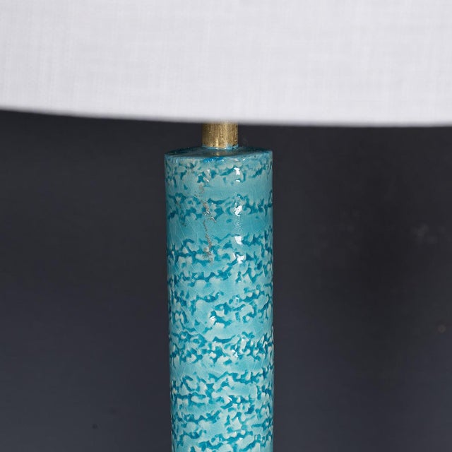 Vintage French Blue Ceramic Table Lamps, 1970, Set of 2 For Sale - Image 11 of 13