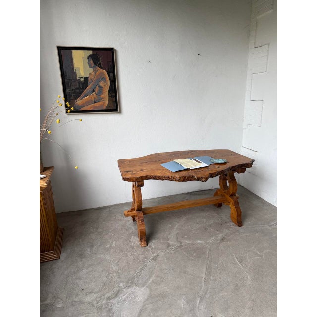 Folk Art Handcrafted Elm Table, 1950s For Sale - Image 6 of 18