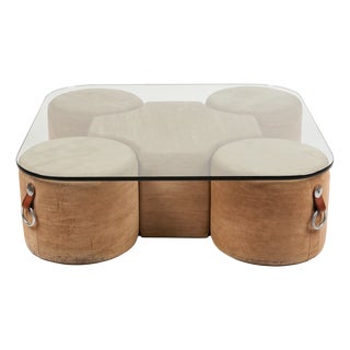 Padded Coffee Table with Removable Poufs by Guido Faleschini for Mariani, 1970s, Set of 5 For Sale