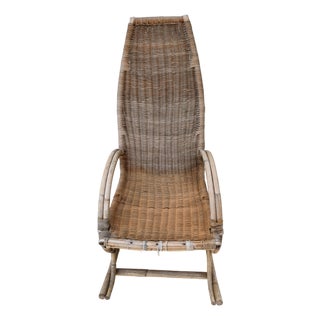 Vintage MCM French Style Rattan Bamboo Wicker Back Rocker For Sale