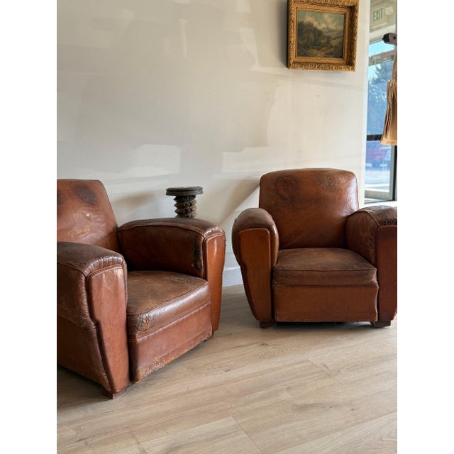 Pair of Two Vintage Oversized French Leather Club Chairs For Sale - Image 13 of 18