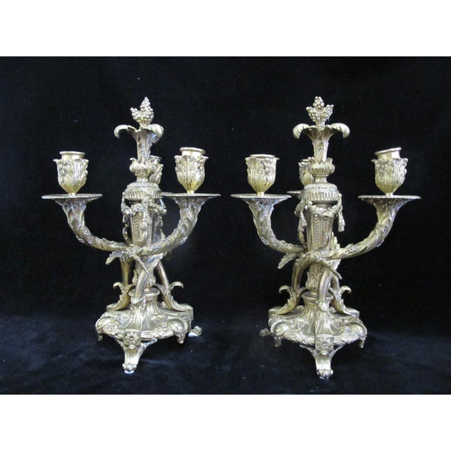 Rococo Antique 19thc French Gilt Bronze Ornate Rococo Style Candelabra Candlestick Pair For Sale - Image 3 of 15