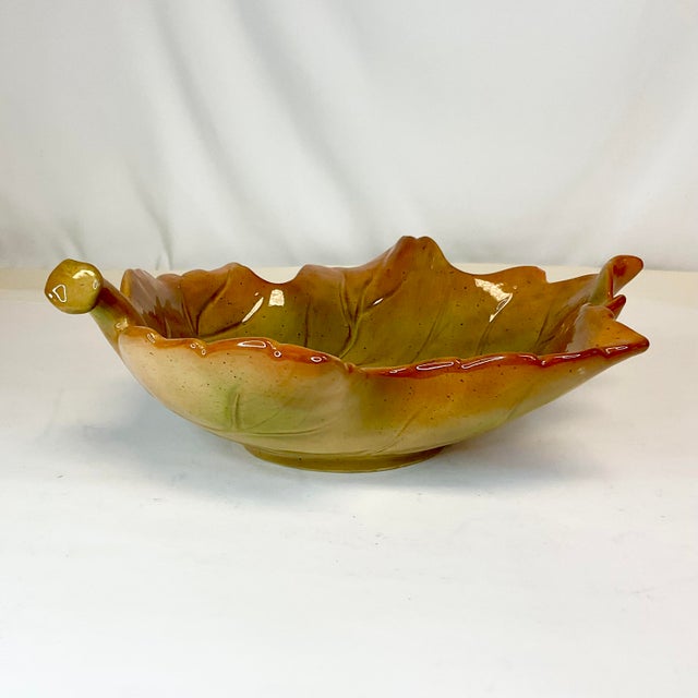 Vintage Majolica Arts & Crafts Americana Fall Leaf Serving Bowl, Halloween & Thanksgiving. For Sale - Image 10 of 11