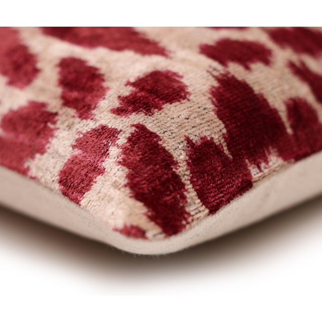 Ruby Red Ruby Red & Ivory Ikat Velvet Lumbar Pillow 16x24 | Classic Statement Luxury For Sale - Image 8 of 9