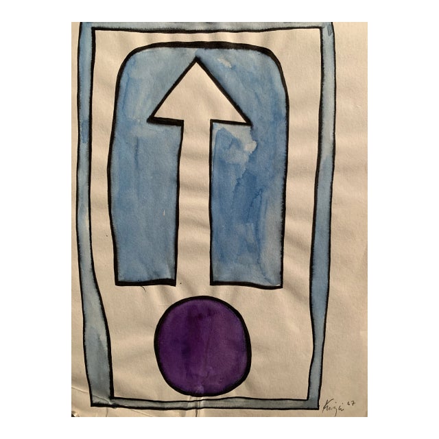 Mid Century Abstract Watercolor Original Painting Nyc Artist For Sale