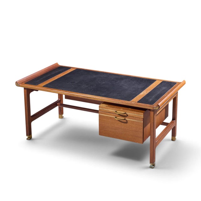 Kofod Larsen for Selig Megiddo Queen of Sheba African Wenge Wood and Brass Executive Desk For Sale - Image 9 of 9