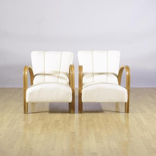 Art Deco Armchairs with Curved Armrests and White Fabric, 1930s, Set of 2 For Sale - Image 9 of 9