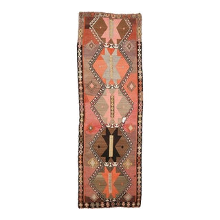 Mid 20th Century Decorative Long Vintage Kars Kilim Rug For Sale