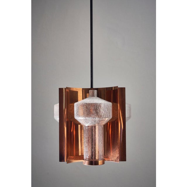 Mid-Century Hanging Light in Brass with 3 Textured Glass Sconces, 1960 For Sale - Image 11 of 13