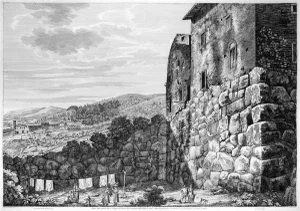Avanzi delle grandi Mura ciclopee\. - Original Etching by L. Rossini - 1825 1825