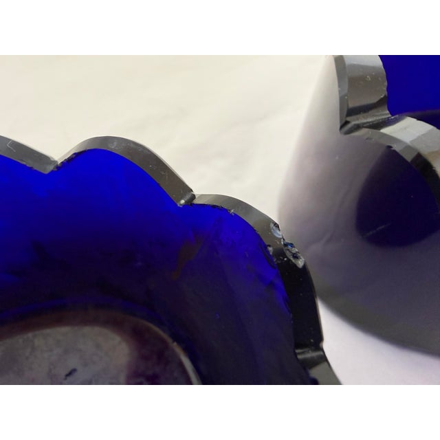 A Pair of Rare William IV Bristol Blue Glass Salts C1830 With Unusual Petal Cut Rims For Sale - Image 10 of 12