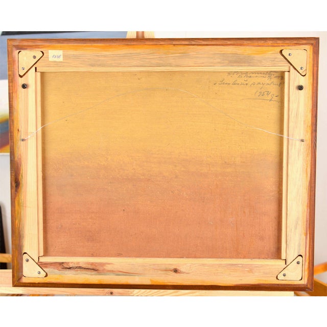 Alfejs Bromults, Courtyard, 1954, Oil Painting on Board For Sale - Image 9 of 10