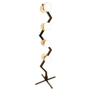 Vintage Brass Zig-Zag Floor Lamp For Sale