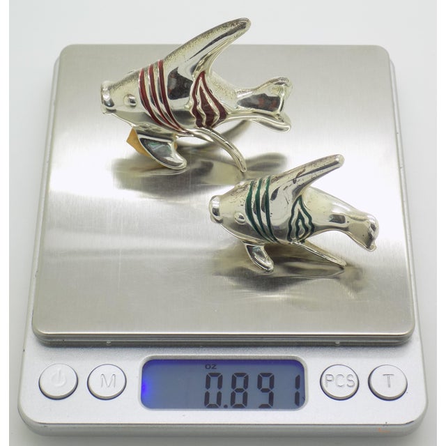 Vintage Italian Handmade Genuine Sterling Silver Enameled Tropical Fish Figurines by Ottaviani of Rome, 1980s Solid 925 Silver Marine Pair For Sale - Image 12 of 14