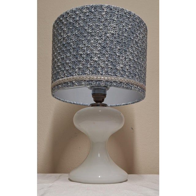 Vintage Table Lamp with Opaque White Glass Base and Fabric Shade from Lamplove, 1980s For Sale - Image 6 of 8